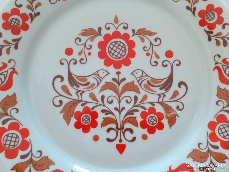 Old lowland porcelain wall plate with floral bird Hungarian folk pattern plate