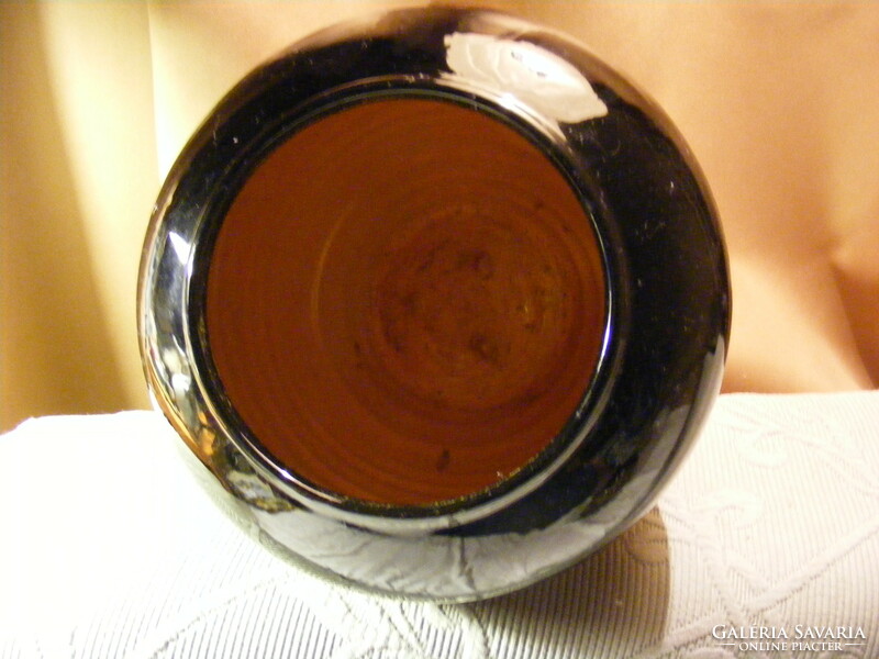 Karda fekete csurgatott mázas kerámia váza