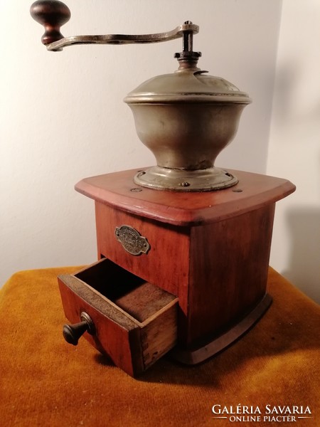 Antique, wooden, coffee grinder, ideal marked