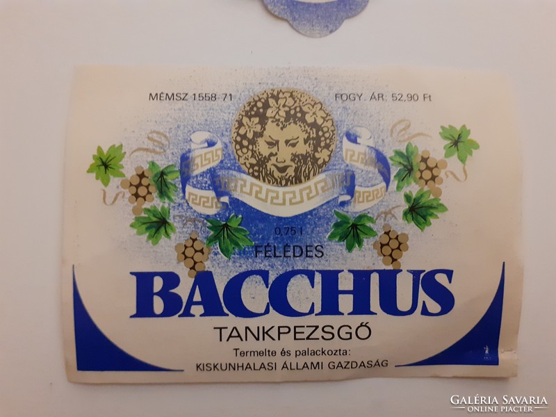 Retro pezsgős üvegcímke 1979 Bacchus tankpezsgő pezsgő címke
