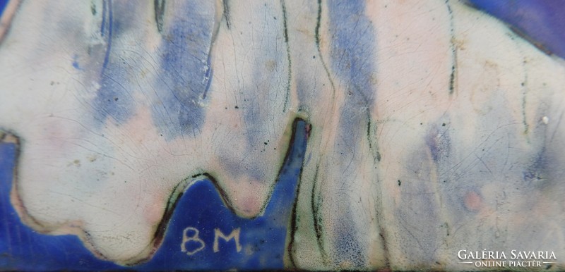 Angyal tűzzománc kép B.M. szignóval
