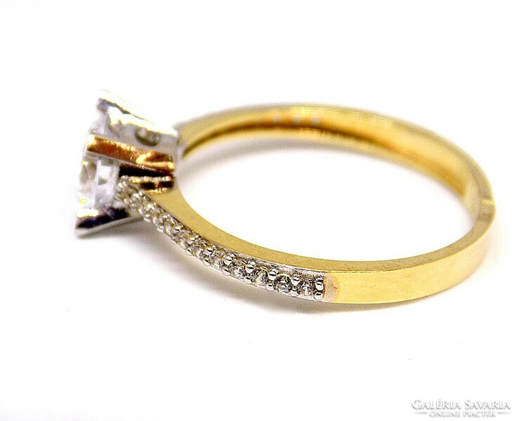 Sárga-fehér arany köves gyűrű (ZAL-Au113739)