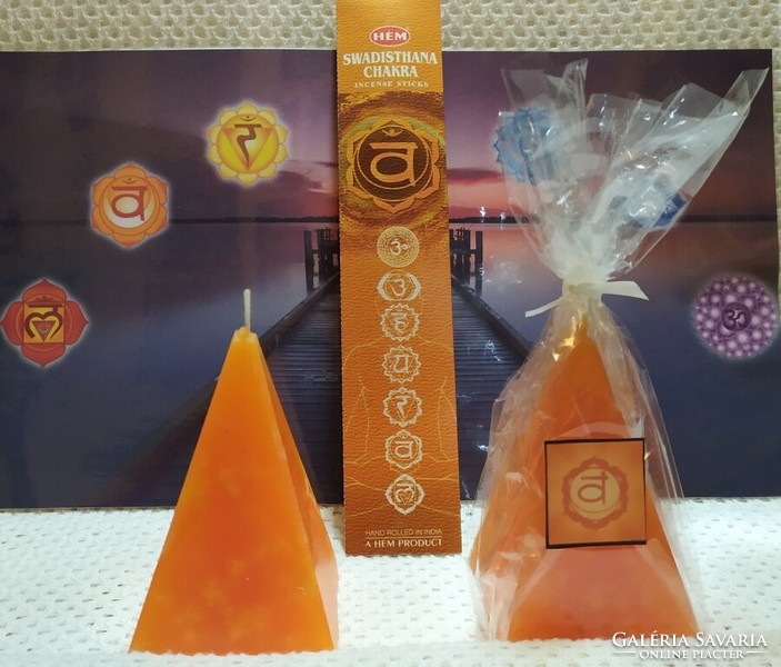 Sacral chakra candle (pyramid) + sacral chakra incense set