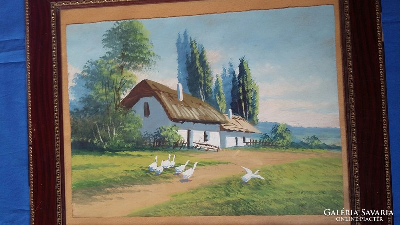 Without a watercolor name depicting two farm landscapes, in the same frame