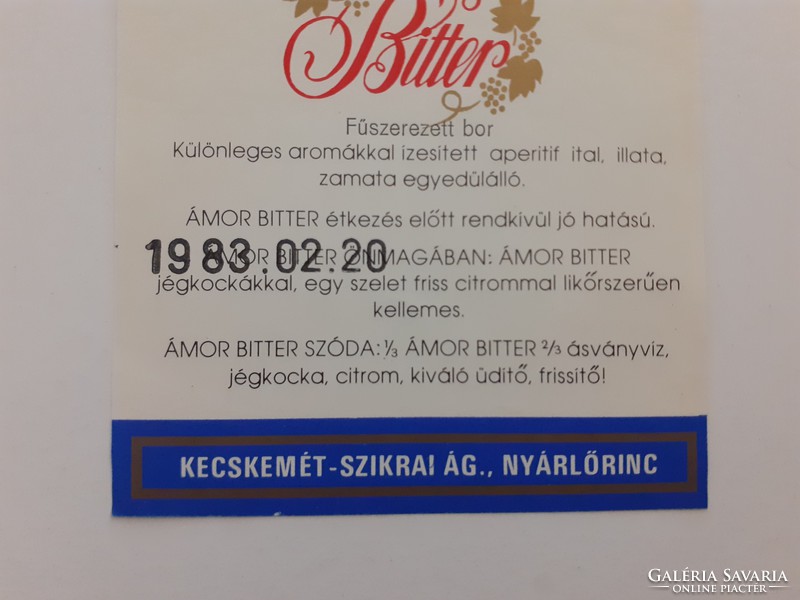 Retro üvegcímke 1983 ÁMOR Bitter keserű italkülönlegesség régi bor címke 2 db