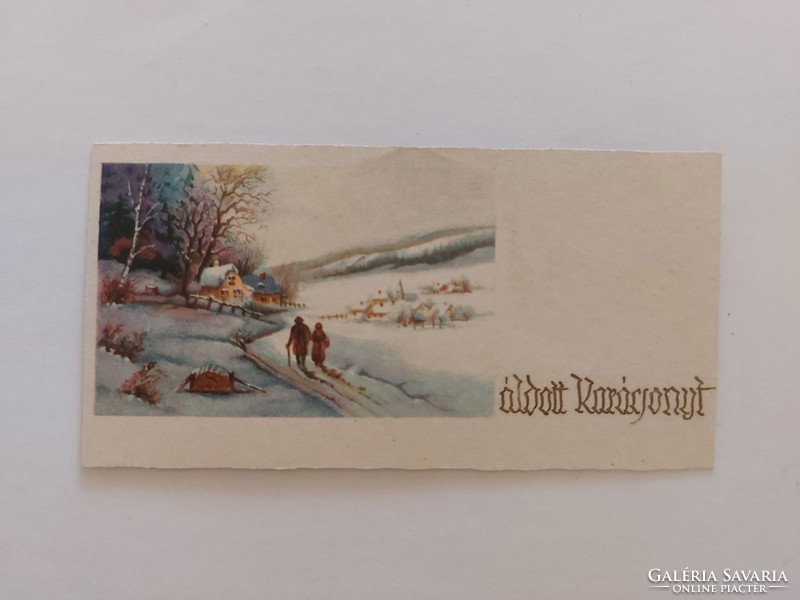 Old Christmas mini postcard greeting card with snowy landscape cottages