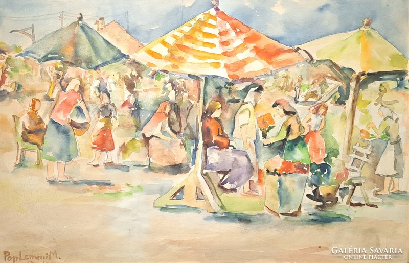 Market scene - Grand Várad, pop lemeni m. Watercolor - Transylvania, Romania
