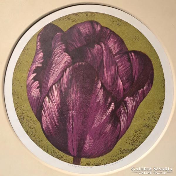 Tulipán - 1993, művészpéldány! Szitanyomat (teljes méret 40x40 cm, a mű maga 30,5x30,5 cm)