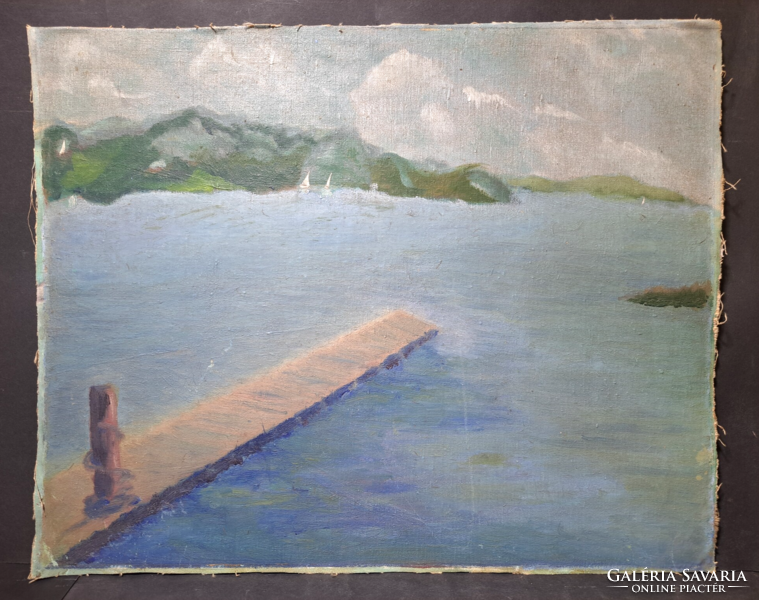 Balaton pier - oil on canvas (52x42 cm) waterfront atmosphere
