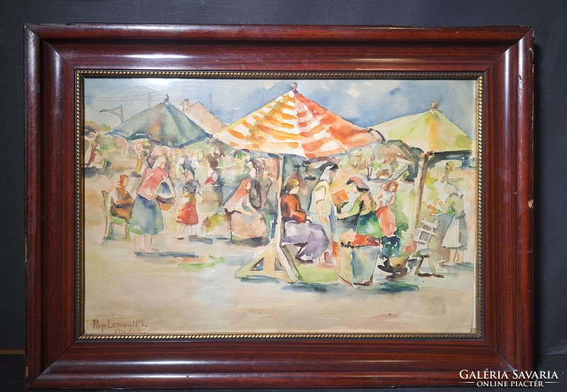 Market scene - Grand Várad, pop lemeni m. Watercolor - Transylvania, Romania