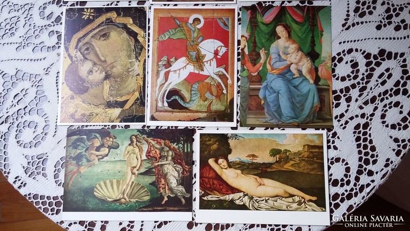 10 régi képeslap Drezdából festményekről: 7 drezdai, 1-1 moszkvai,
