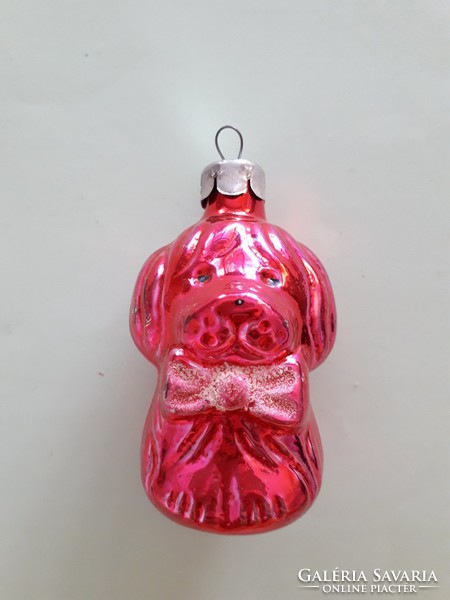 Old glass Christmas tree decoration dog shaped glass decoration pink puppy