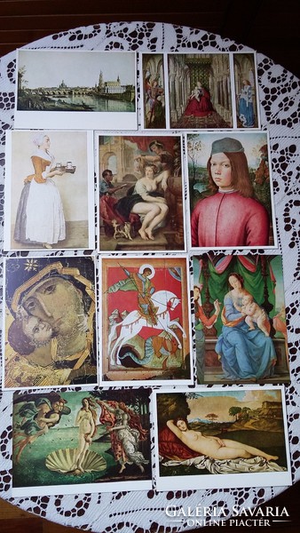 10 régi képeslap Drezdából festményekről: 7 drezdai, 1-1 moszkvai,