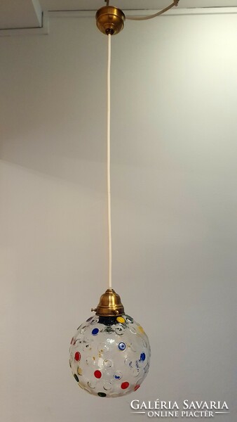 3 Chandelier consisting of separate pieces. 3 Pcs. Dotted glass sphere, hanging lamp with copper fittings.