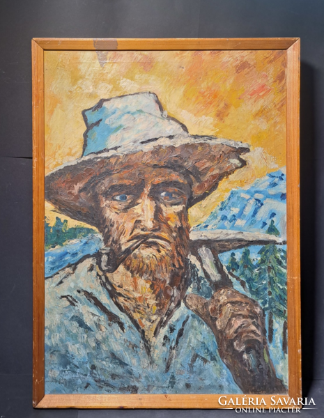 Portrait of a man with a pipe - van gogh style study - oil on canvas (with frame 72x52 cm)