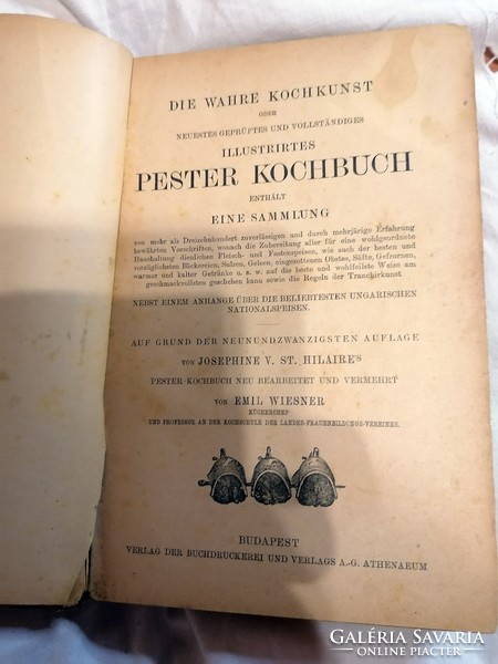 St. Hilaire, Josephine von: Die wahre Kochkunst, 1900 évek elején kiadott antik szakácskönyv