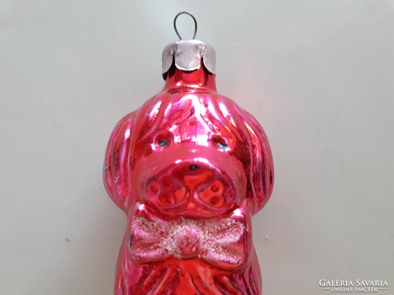 Régi üveg karácsonyfadísz kutya alakú üvegdísz pink kiskutya