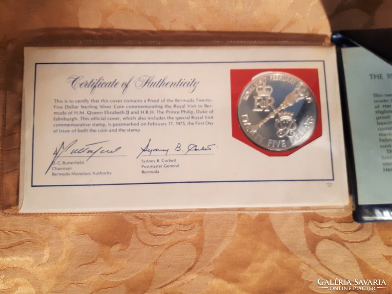 1975  $25  48.7g Ezüst Pénzérme Elizabeth II. Bermuda  Erzsébet Királynő Bermudai Látogatása