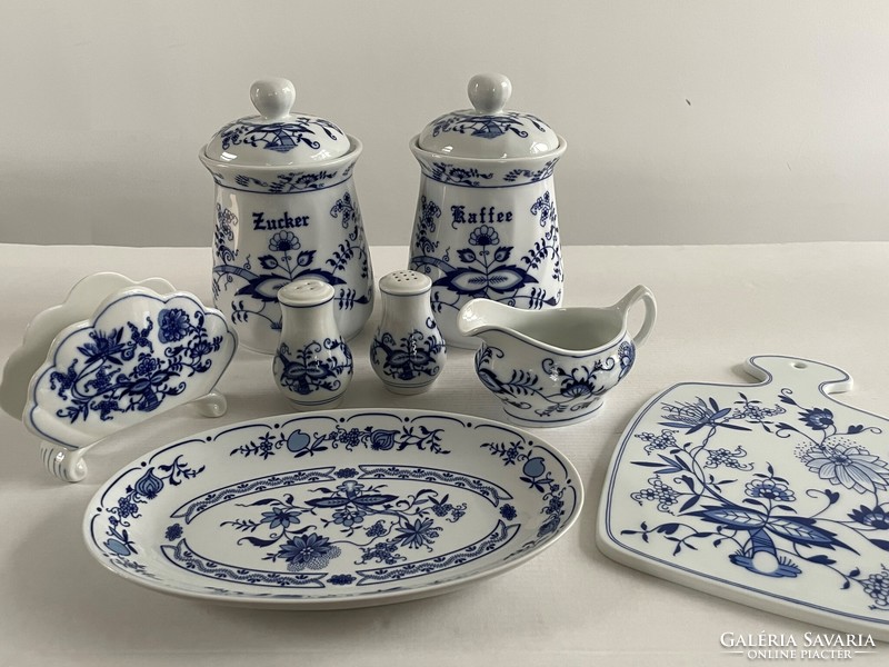 Régi, vintage német porcelán hagymamintás (Zwiebelmuster) szószos kiöntő