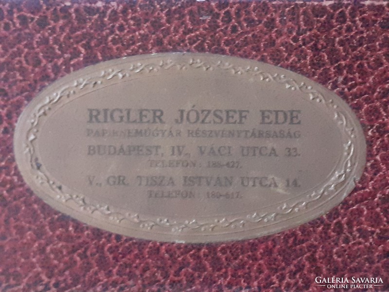 Régi címkés papírdoboz Rigler József Ede Papírneműgyár Budapest R.T. feliratos dobozka