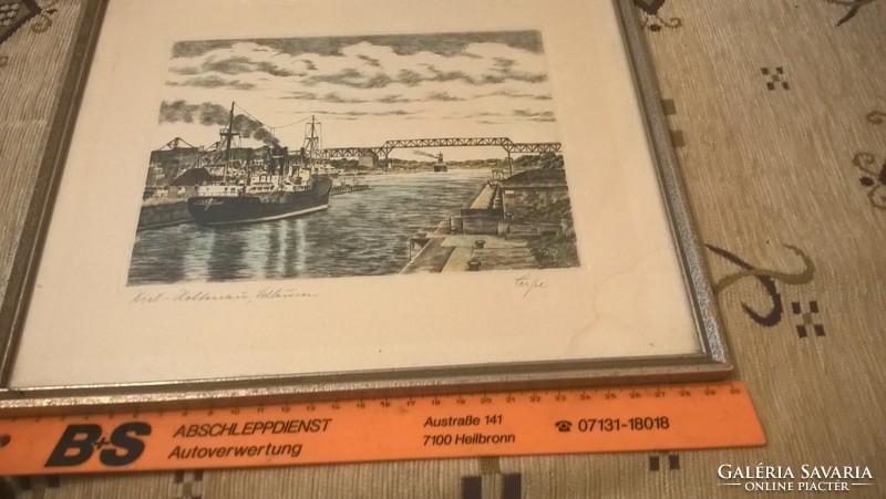 (K) nice colored etching signed