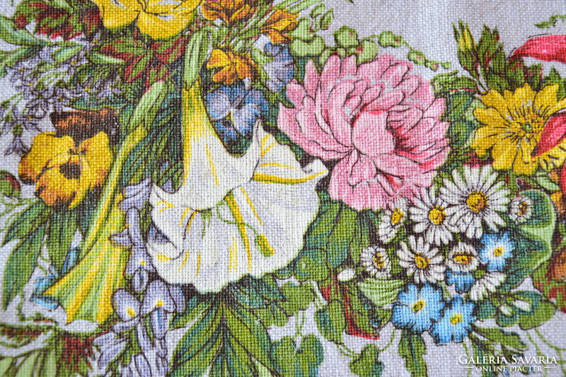 Old retro woven linen tablecloth calendar 1986 gift idea 62 x 40