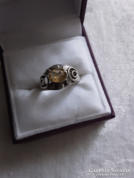 Handcrafted silver ring with natural polished oval citrine!