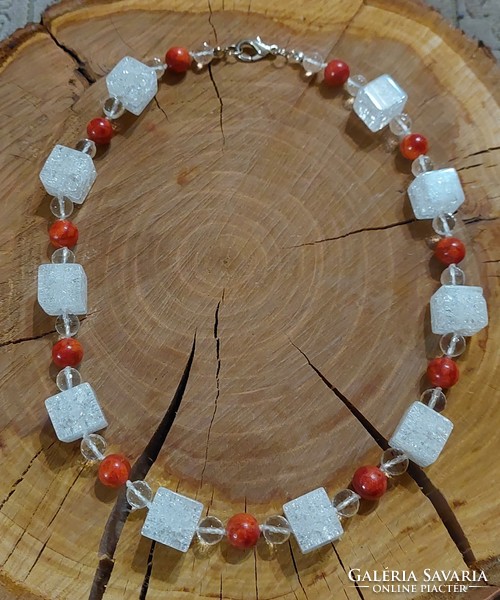 Beautiful rock crystal, coral necklace