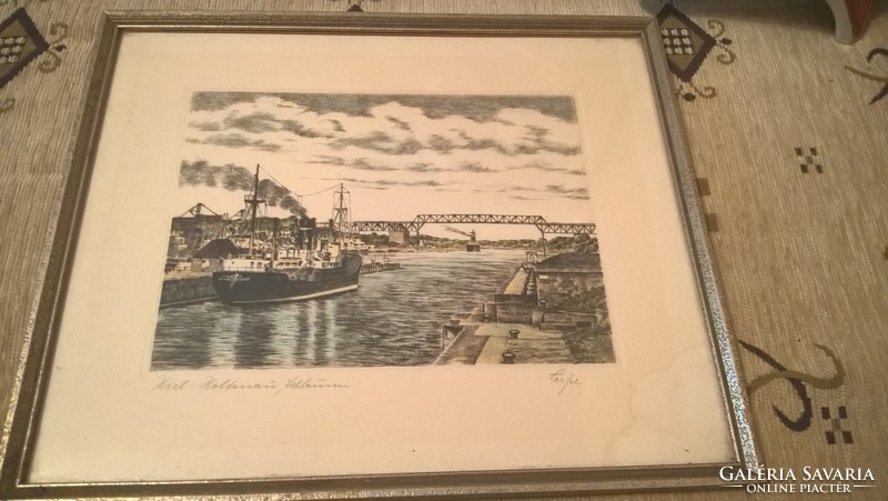 (K) nice colored etching signed