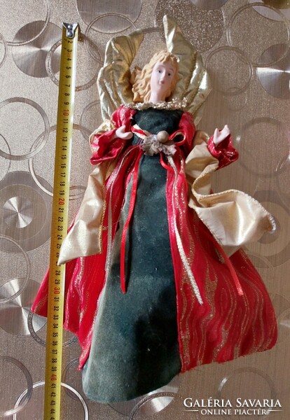 Christmas tree decoration red dress with gold wings big angel top decoration 35 cm