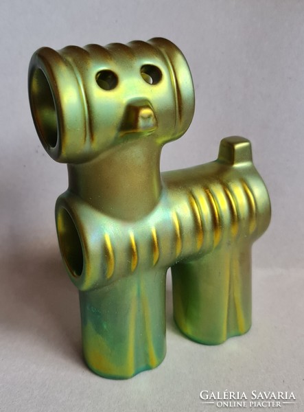 Zsolnay Eosin Palatine Judit pipe dog figurine