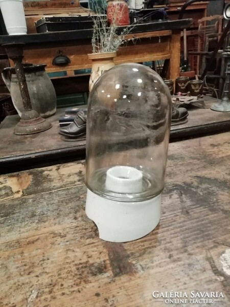 Barn lamp, glass wall lamp with porcelain socket, industrial lamp from the middle of the 20th century