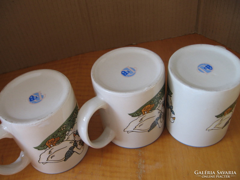 Goose mugs, geese with a blue polka dot scarf