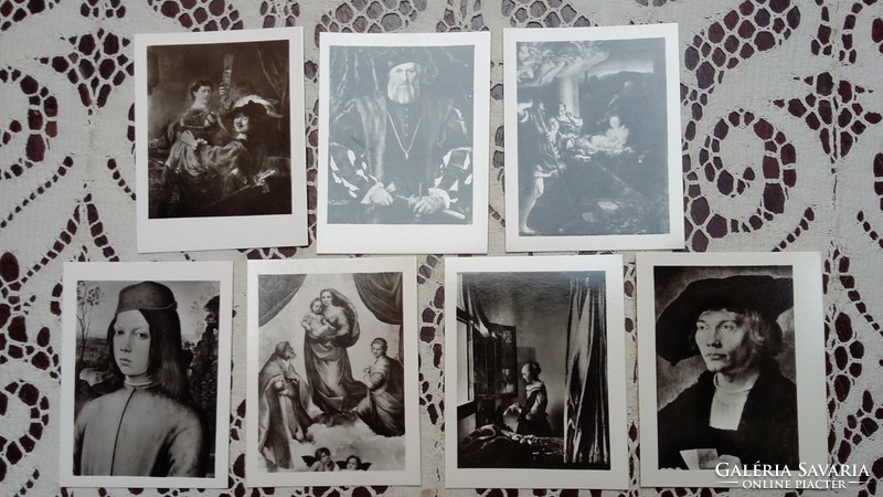 12 fekete-fehér mini fotó a Drezdai Képtár Öreg Mestereitől, 1970-ből
