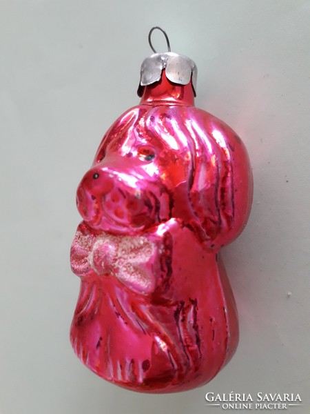 Régi üveg karácsonyfadísz kutya alakú üvegdísz pink kiskutya