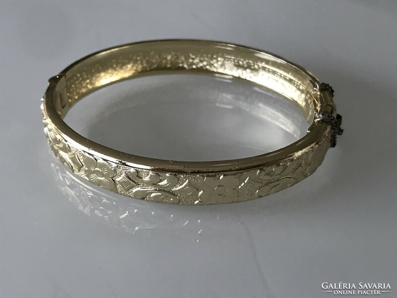 Vintage plated muster und schloss bracelet with safety chain, 6 cm inner diameter