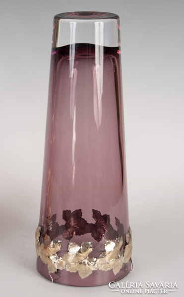 Glass vase with silver leaf overlay