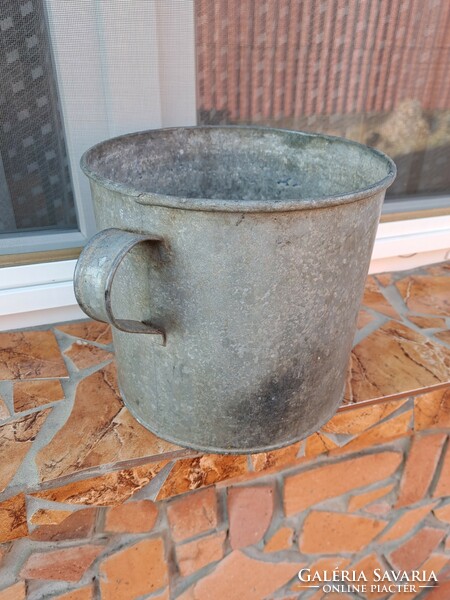 10 Liter tin bowl, 2-handled washing pot pot, village peasant decoration