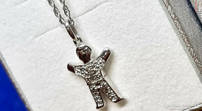 New, modern diamond-silver baby boy pendant with necklace for a fraction of the retail price!