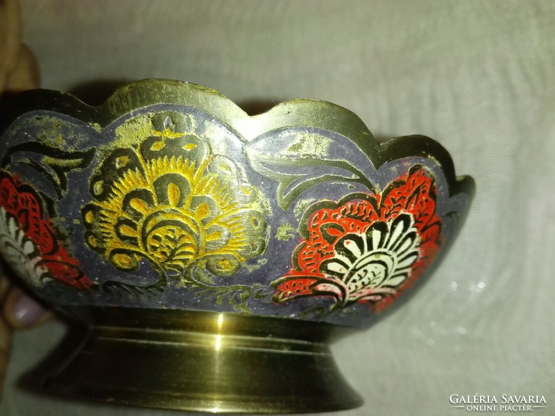 Indian peacock offering...Brass bowl painted with fire enamel.