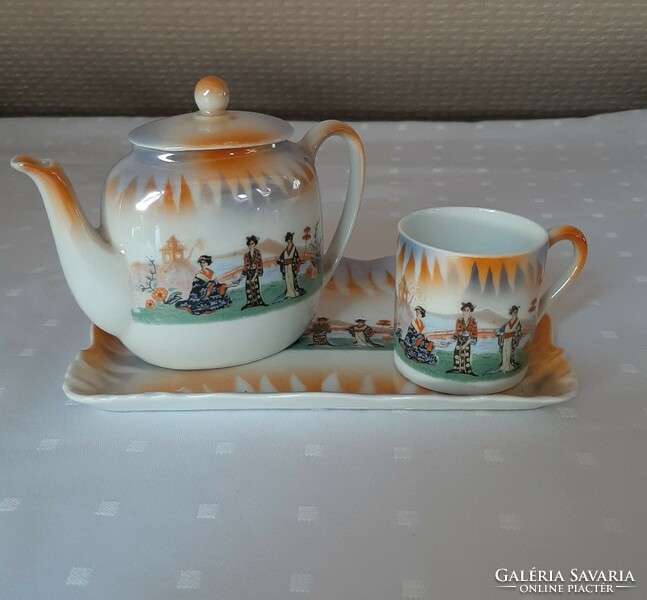 Victoria, antique children's fairytale porcelain tea/cocoa set with porcelain Zsolnay gesak, children's porcelain