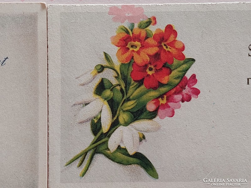 Régi 6 db mini képeslap virágos üdvözlőkártya
