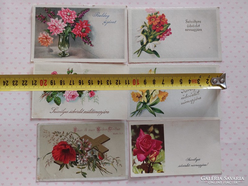 Régi 6 db mini képeslap virágos üdvözlőkártya