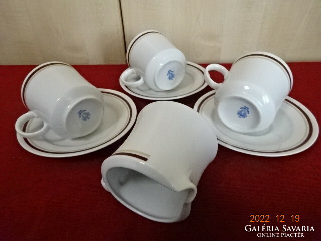 Alföldi porcelain, brown striped tea cup + saucer, three pieces and a milk spout. He has! Jokai.