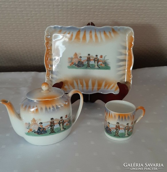 Victoria, antique children's fairytale porcelain tea/cocoa set with porcelain Zsolnay gesak, children's porcelain