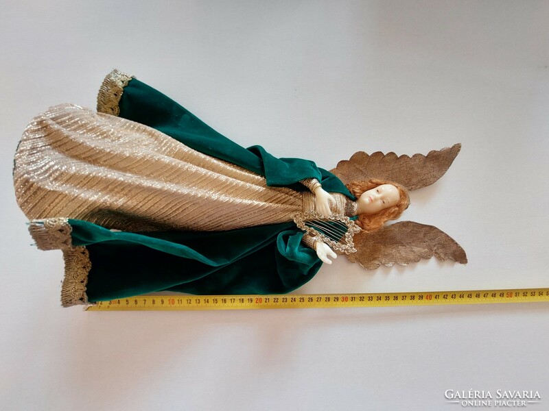 Karácsonyi viasz Angyal zöld bársonyruhás Hülsmann dísz 45 cm