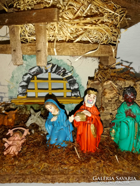 Retro, wooden Christmas nativity table decoration