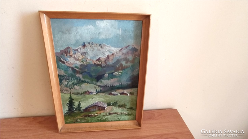 (K) mountain landscape painting h busse (hans busse?) 28X37 cm