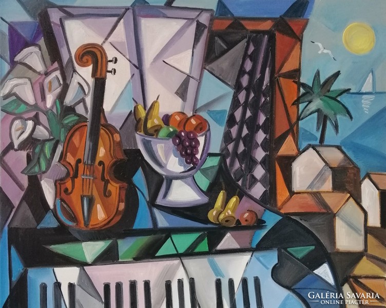 Samuel veksler - violon et piano - oil on canvas 70x63 cm