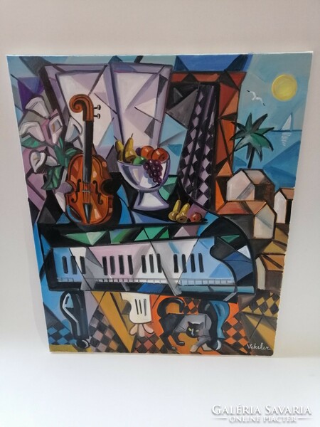 Samuel Veksler -﻿ Violon et piano- olaj,vászon 70x63 cm
